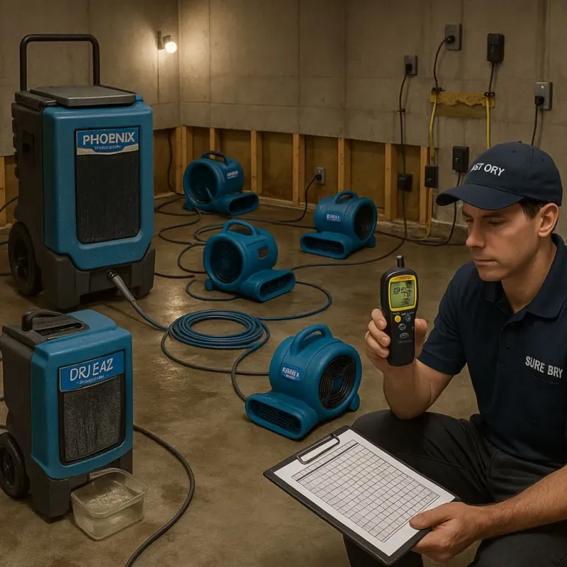 Structural Drying and Dehumidification process in Fairplains, NC